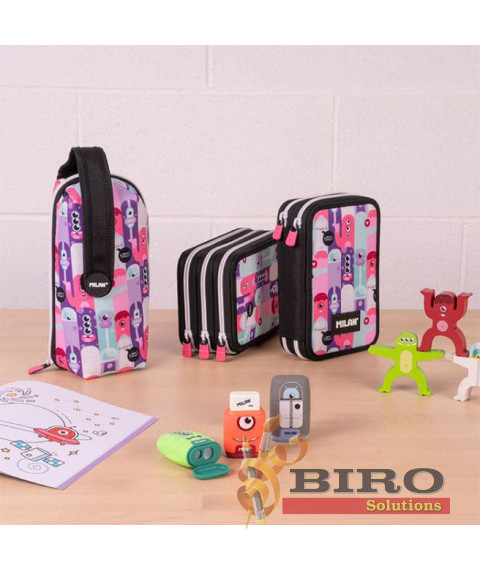 Penar școlar Milan „Aliens” cu 4 compartiment și umplutură